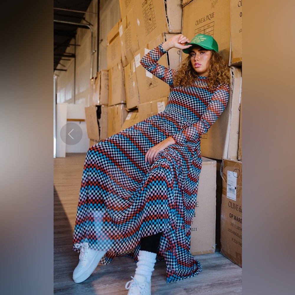 Mesh checker blue/red dress from dressed in lala